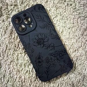 Floral Matte Black Phone Case with Camera Protection
